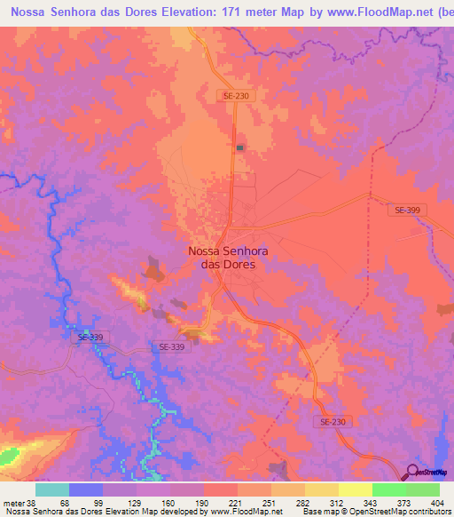 Nossa Senhora das Dores,Brazil Elevation Map