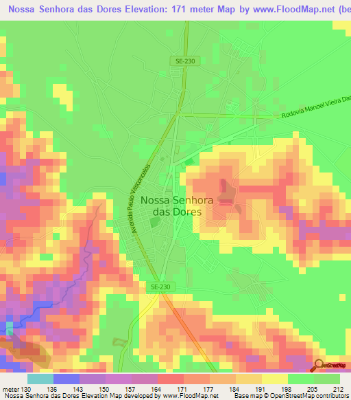 Nossa Senhora das Dores,Brazil Elevation Map