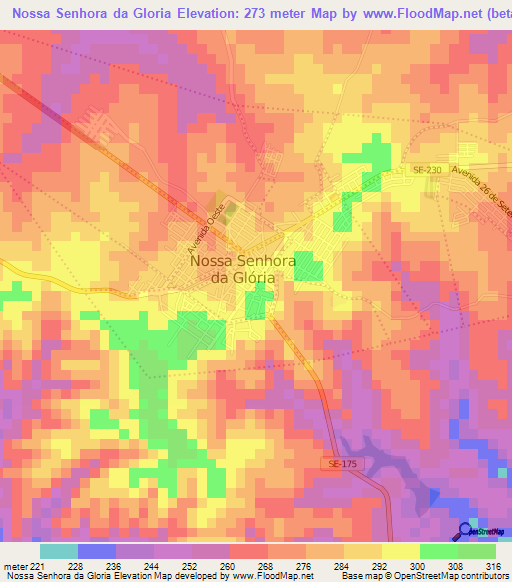 Nossa Senhora da Gloria,Brazil Elevation Map