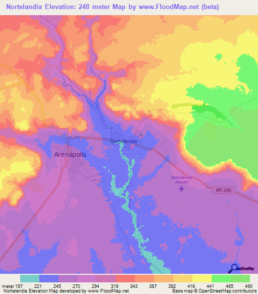 Nortelandia,Brazil Elevation Map