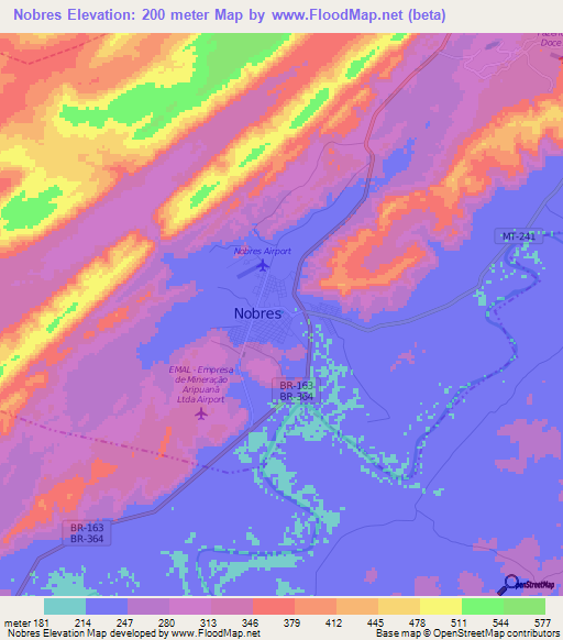 Nobres,Brazil Elevation Map