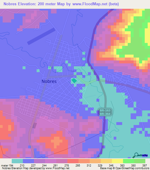 Nobres,Brazil Elevation Map