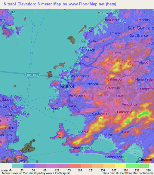 Niteroi,Brazil Elevation Map