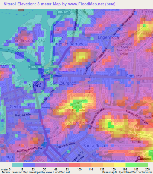 Niteroi,Brazil Elevation Map