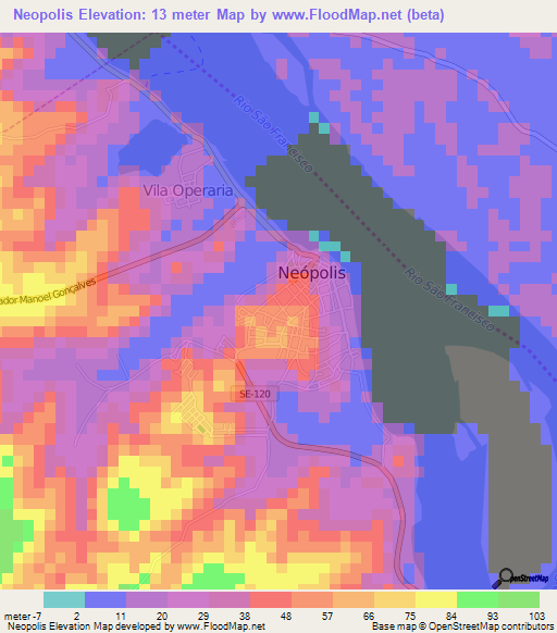 Neopolis,Brazil Elevation Map