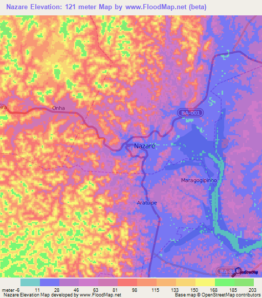 Nazare,Brazil Elevation Map