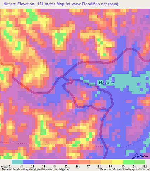 Nazare,Brazil Elevation Map