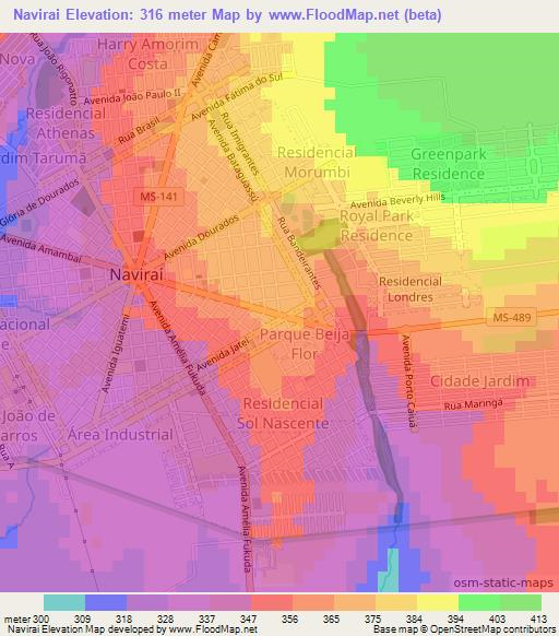 Navirai,Brazil Elevation Map