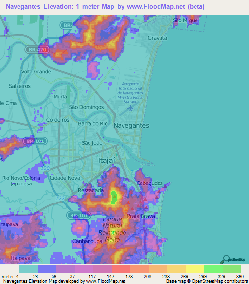 Navegantes,Brazil Elevation Map