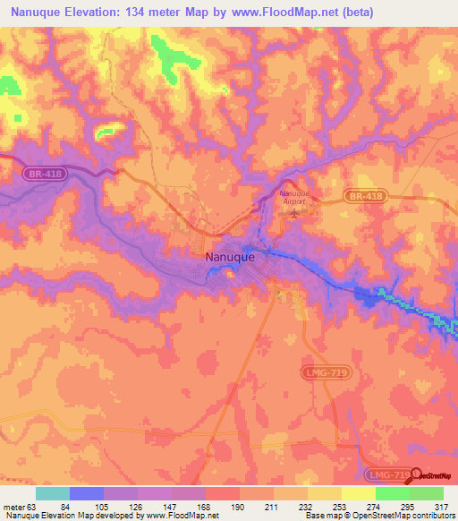 Nanuque,Brazil Elevation Map