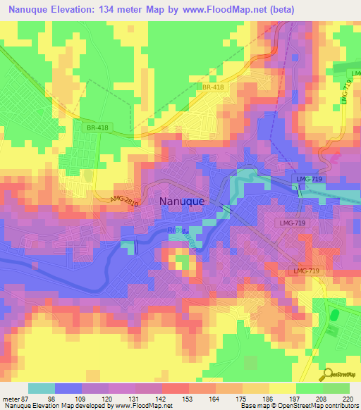 Nanuque,Brazil Elevation Map