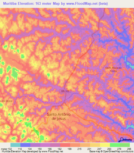 Muritiba,Brazil Elevation Map