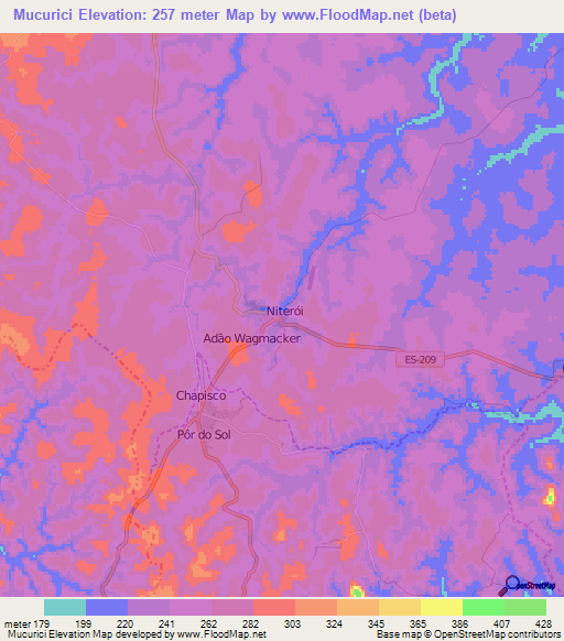 Mucurici,Brazil Elevation Map