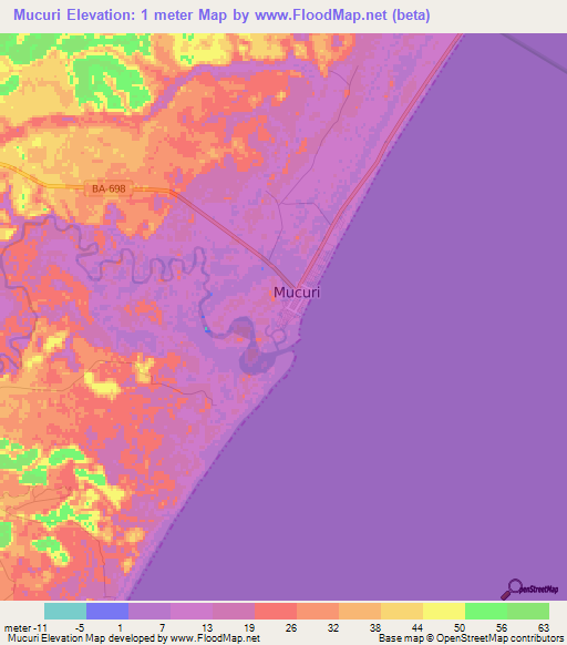 Mucuri,Brazil Elevation Map