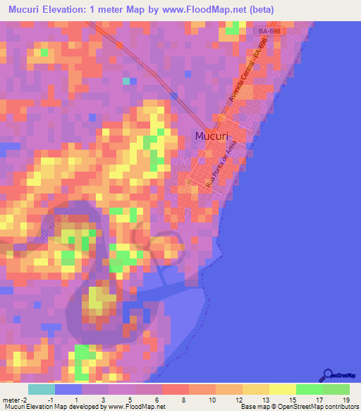 Mucuri,Brazil Elevation Map