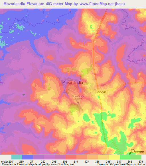 Mozarlandia,Brazil Elevation Map