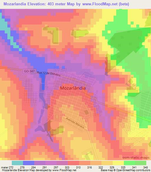 Mozarlandia,Brazil Elevation Map