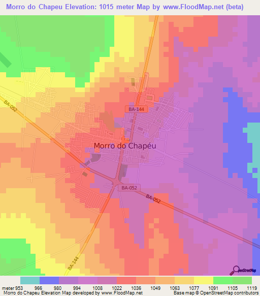 Morro do Chapeu,Brazil Elevation Map