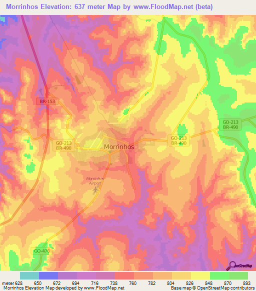 Morrinhos,Brazil Elevation Map