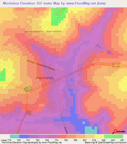 Morrinhos,Brazil Elevation Map