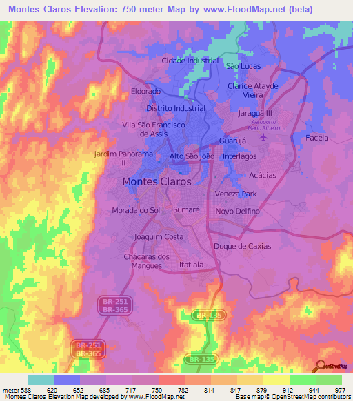 Montes Claros,Brazil Elevation Map