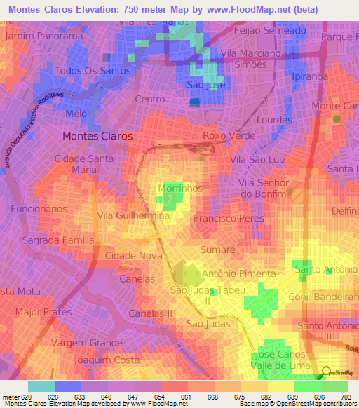 Montes Claros,Brazil Elevation Map