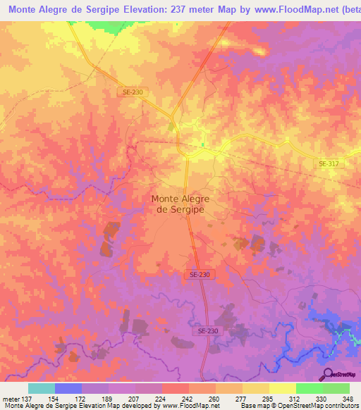 Monte Alegre de Sergipe,Brazil Elevation Map