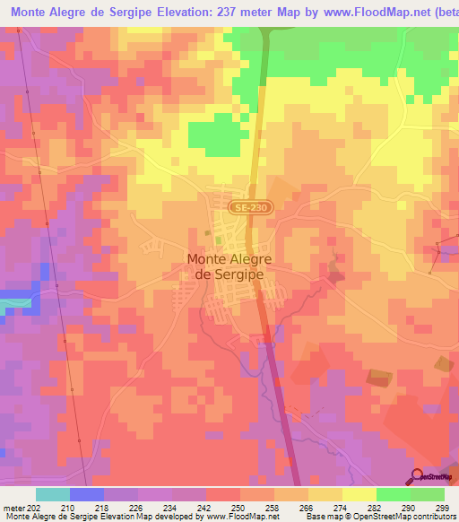 Monte Alegre de Sergipe,Brazil Elevation Map