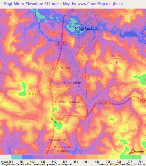 Mogi Mirim,Brazil Elevation Map