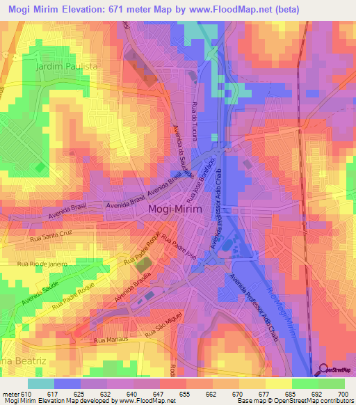 Mogi Mirim,Brazil Elevation Map