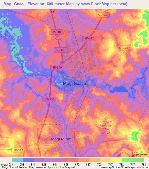 Mogi Guacu,Brazil Elevation Map