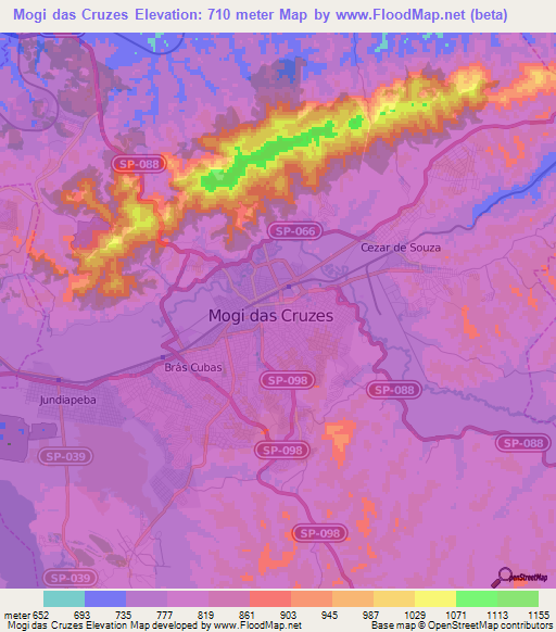 Mogi das Cruzes,Brazil Elevation Map