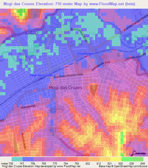 Mogi das Cruzes,Brazil Elevation Map