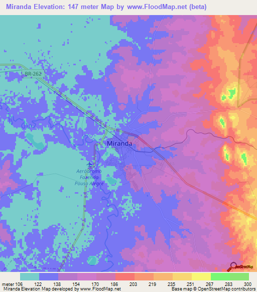 Miranda,Brazil Elevation Map