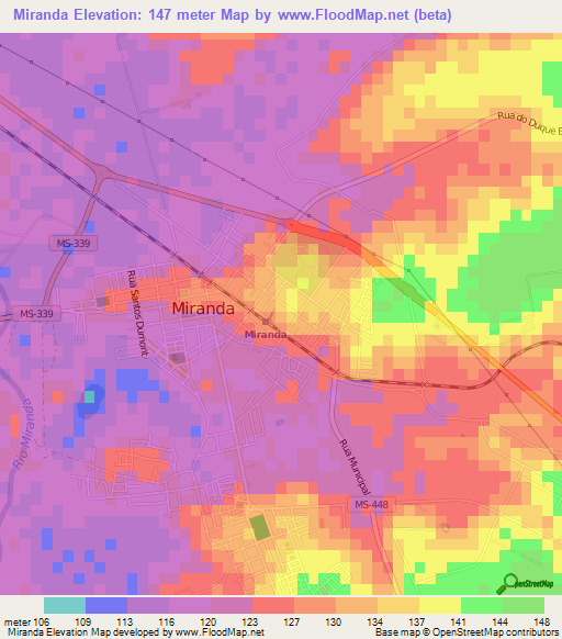 Miranda,Brazil Elevation Map