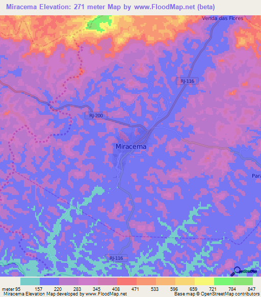 Miracema,Brazil Elevation Map