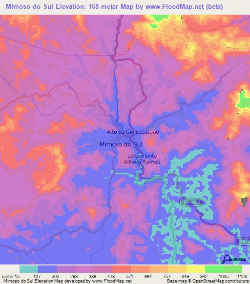Mimoso do Sul,Brazil Elevation Map