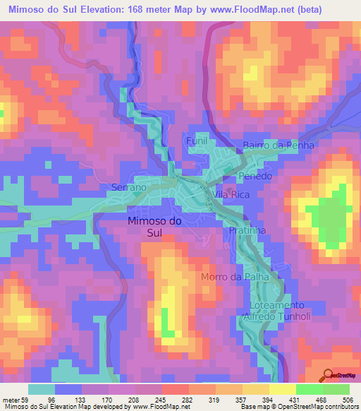 Mimoso do Sul,Brazil Elevation Map