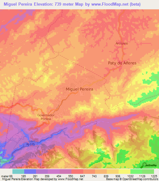 Miguel Pereira,Brazil Elevation Map