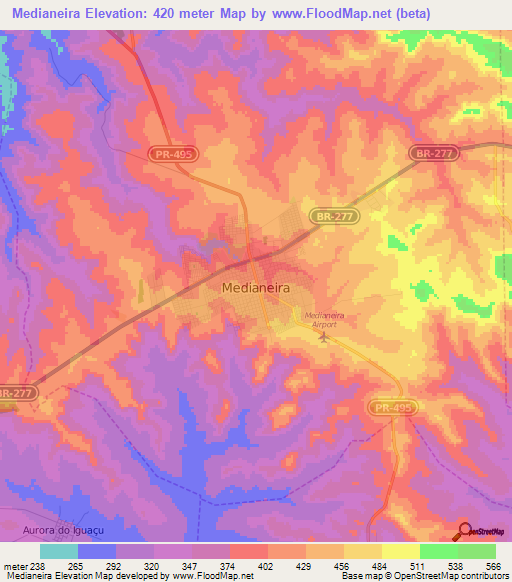 Medianeira,Brazil Elevation Map