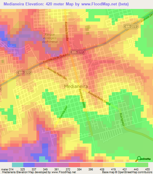 Medianeira,Brazil Elevation Map