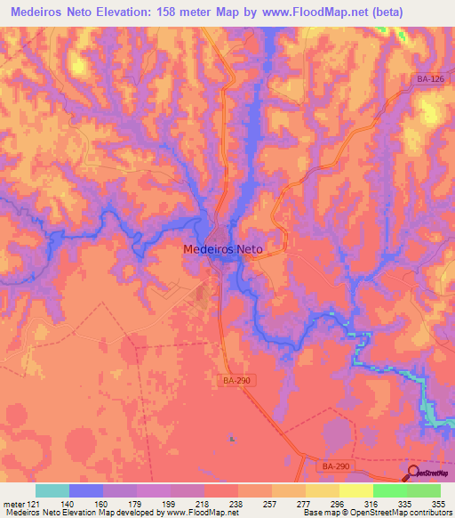 Medeiros Neto,Brazil Elevation Map