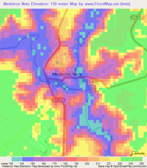 Medeiros Neto,Brazil Elevation Map