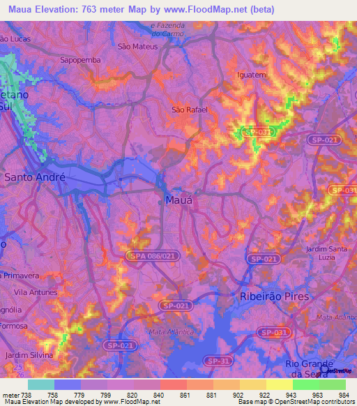 Maua,Brazil Elevation Map