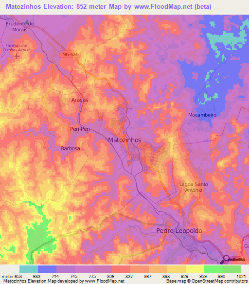 Matozinhos,Brazil Elevation Map