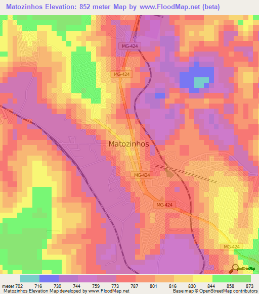 Matozinhos,Brazil Elevation Map