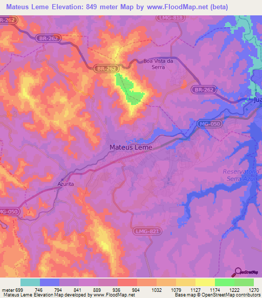 Mateus Leme,Brazil Elevation Map