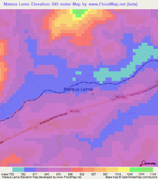 Mateus Leme,Brazil Elevation Map