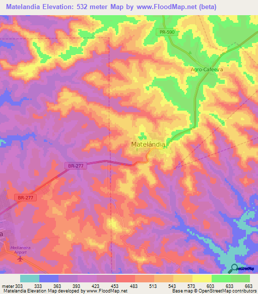 Matelandia,Brazil Elevation Map