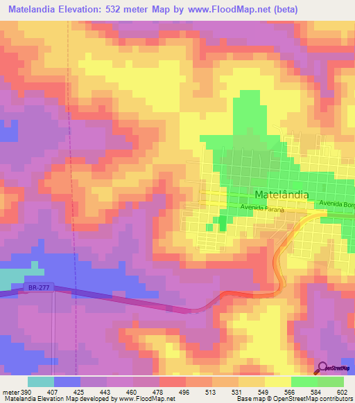 Matelandia,Brazil Elevation Map